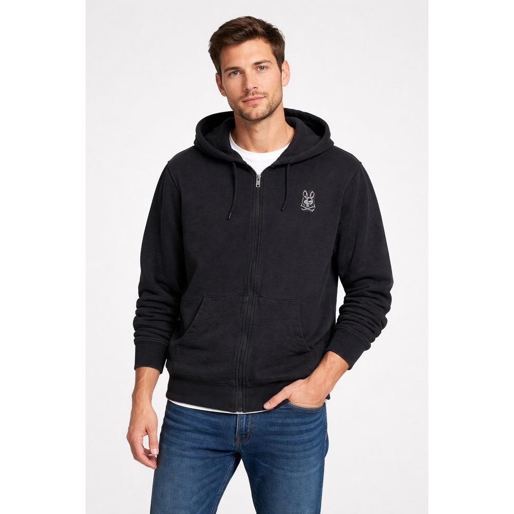 Psycho Bunny Mens Black Full Zip French Terry Hoodie Size XL